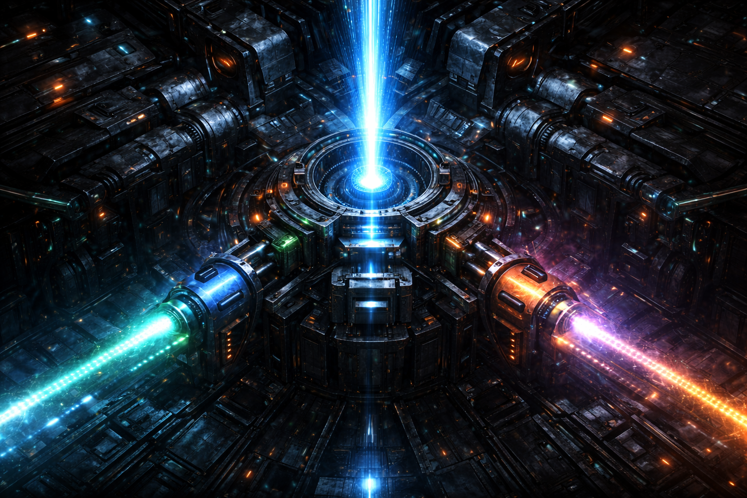 Cinematic image of signals being routed through controlled channels